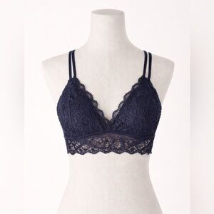 Auden Black Lace Bralette L Sheer Floral Scalloped Coquette Layering